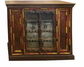 Antique Distressed Cabinet Jharoka Double Door Designs Sideboard Chest Rustic Boho Shabby Chic Decor