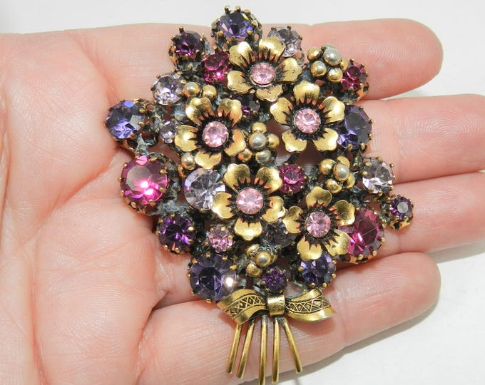 Austria Brilliantly Colored Red Pink and Purple Brooch Made in Austria Stunning Brooch Pin Austria Signed Multi Color Floral Brooch Gift