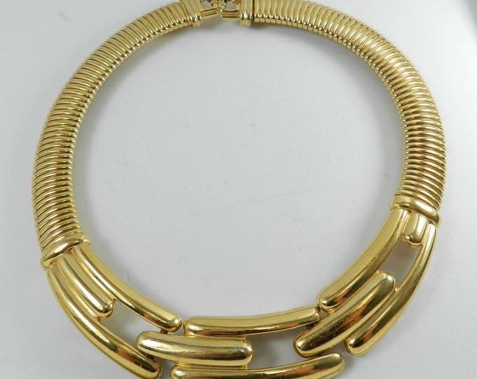 Vintage GIVENCHY Bib Statement Choker Necklace, Gold Plated Flexible Omega Chain Modernist Classic Bold Runway Jewelry Jewellery 1980s 110gr