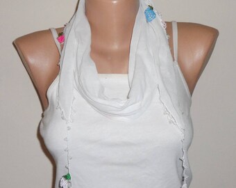 white scarf cotton scarf oya scarf shawls gifts for her birthday women scarf fashion scarf