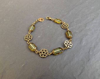 "Matilda" bracelet with glass beads Czech green and Brown
