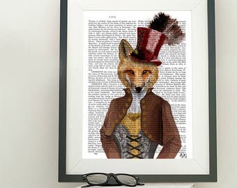 Fox Poster - Vivienne Fox Print - fox art foxy lady funny animal gift for girlfriend Kids room wall art fox wall art Whimsical Animal art