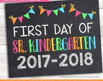 First Day of Sr. Kindergarten, 2017-2018 School Photo Prop, Pink Rainbow First Day Junior Kindergarten, 1st Day Kinder, Printable Sign 8"x10
