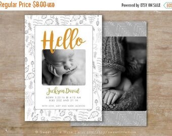 ON SALE Birth Announcement Template - Woodland birth announcement template - baby boys birth announcements boy or girl birth announcement