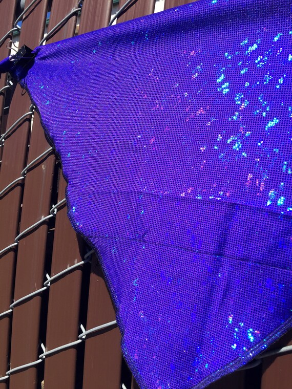 Holographic Spandex Bandana w/ Shattered Glass in Royal Blue Rainbow Sheen and Hidden Stash Pocket