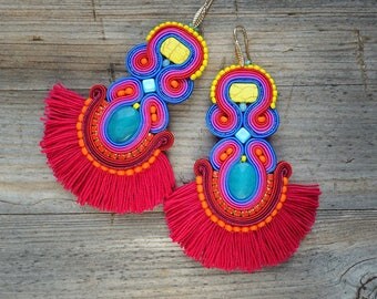 Thaiti - pendientes soutache soutache orecchini, soutache d'oreilles de boucles, estilo boho, boho pendientes