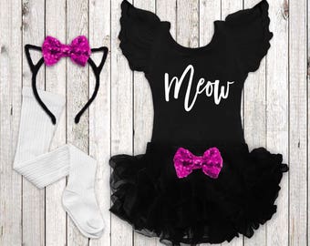 Baby Girl Cat Halloween Costume, Meow Cat Girl, Halloween Costume Toddler, Halloween Cat Outfit, Halloween Leotard Squishy Cheeks