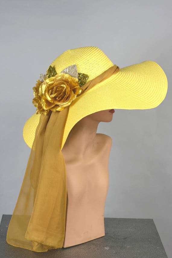 Yellow Summer Wedding Hat Kentucky Derby Hat Beach Hat Wedding
