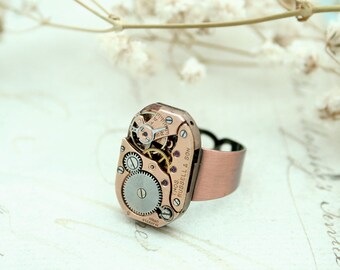 Bague en cuivre cuivre cadeaux d’anniversaire pour mari chevalière Steampunk bijoux bague ajustable cuivre pour lui comme chevaliere
