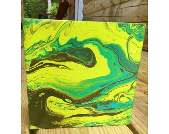 Original Acrylic Fluid Painting On Wood FREE SHIPPING