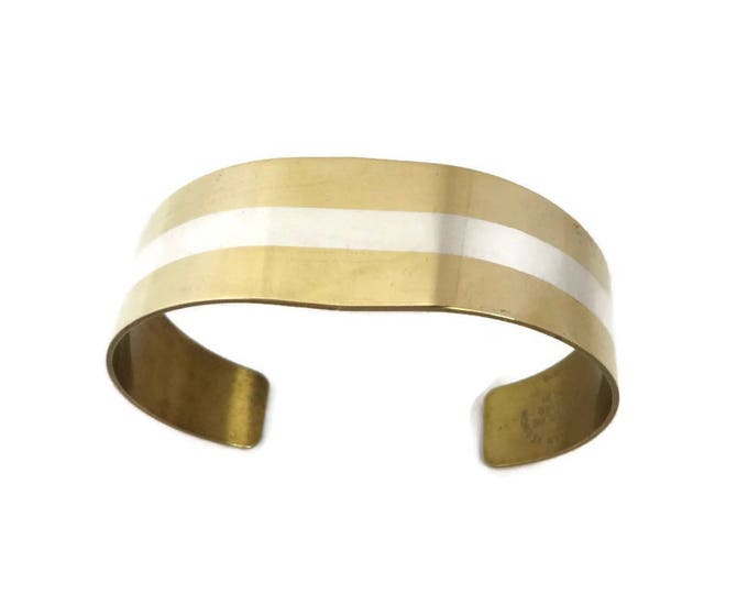 Sterling Inlay Cuff, Vintage Lillian Vernon Goldtone Cuff, Sterling Silver Inlay Bracelet, Gift for Her