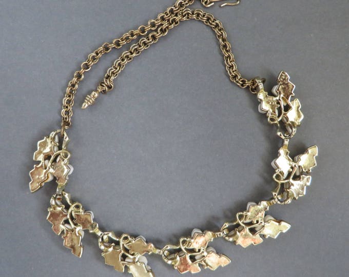 Vintage White Necklace - Thermoset Gold Tone Choker Necklace, Leafy Necklace, Gift for Her