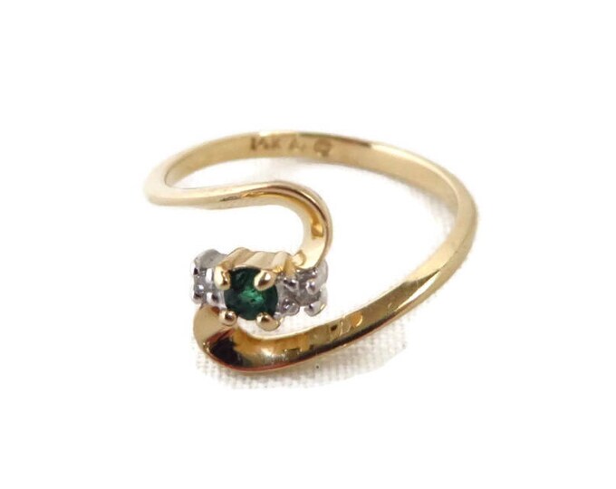 Emerald Ring, 14K Gold Ring, Vintage Emerald & Diamond Ring, Promise Ring, Gift for Her, Size 6.5