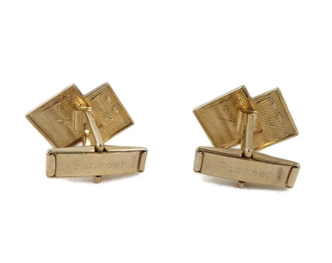 Pioneer Silver Tone Cuff Links, Vintage Double Square Cufflinks, Men's Suit Accessory, Gift for Him