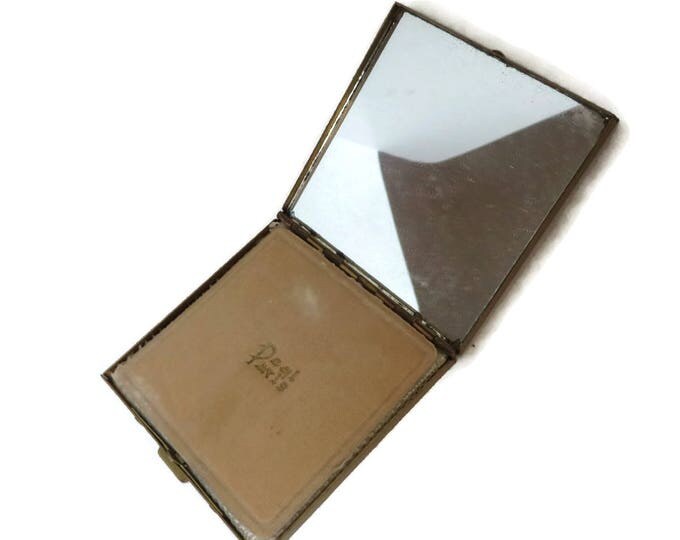 Vintage Square Compact - Pegi Paris Gold Tone Makeup Case, 1950s Accessories, Collectible Compact