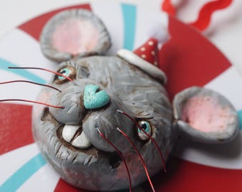 Grey Mouse Bunny Christmas Ornament Christmas folk art ornament