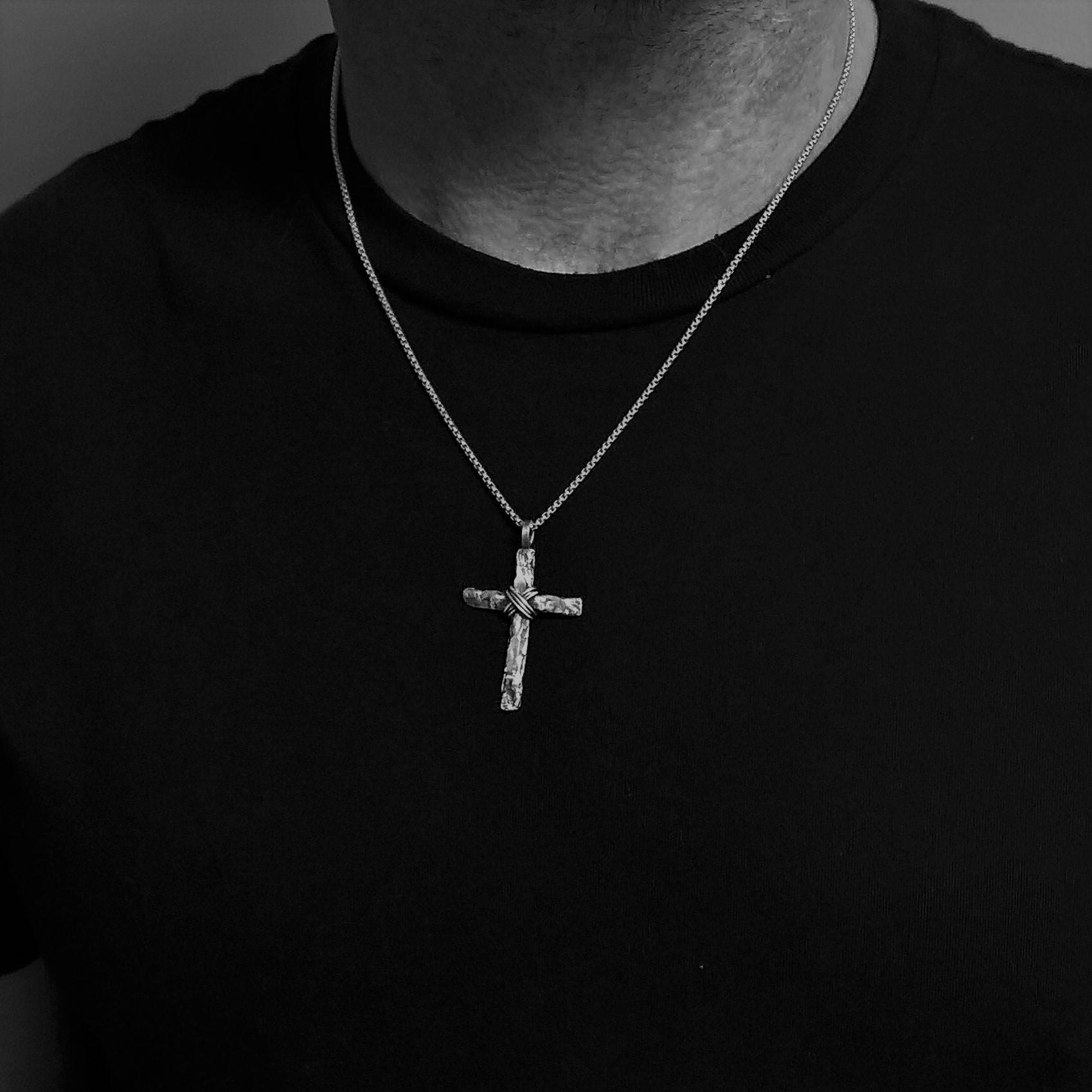 Mens Sterling Silver Tree Bark Cross Mens Silver Cross