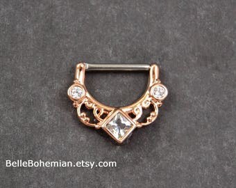 14g Nipple Clicker || Rose Gold Septum Clicker || CZ Nipple Bar || Straight Bar Nipple Piercing || Rose Gold Straight Bar Clicker