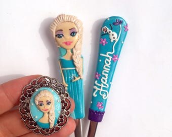 Queen Elsa Gift Flatware Custom Frozen Gift Cartoon Personalized Gift for Girl Turquoise Blue Children Silverware Children Birtlhday Present