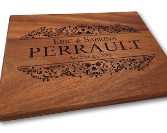 Personalized Cutting Board Wedding Gift, Monogram Custom, Engagement Gift, Anniversary Gift, Engraved Wooden Chopping Block, Kitchen Decor