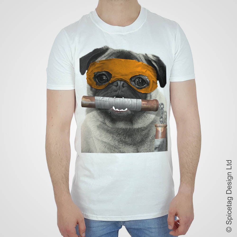 Orange Ninja Pug T-shirt Pugs Tshirt 80s Cartoon Top Funny