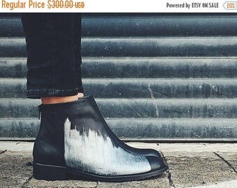 CIJ SALE Leather Boots, Ankle Boots, Black Booties, Metallic Boots, Handmade Boots, Ankle Booties, Silver Winter Shoes, Black Boots, Nicolet