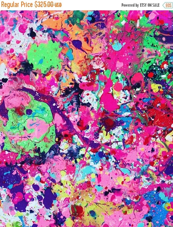 SALE Splatter Paint Art Abstract Painting XL Neon Pink Art