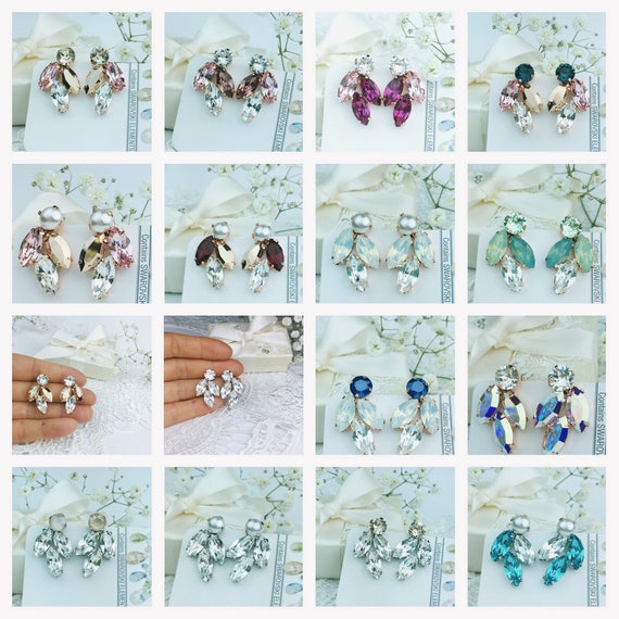 Swarovski earrings. Cluster leaf motif studs. Custom colors