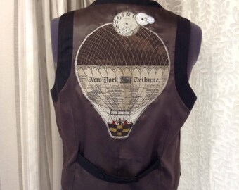 Steampunk Waistcoat Vest, Aviator, Pilot, Brown Steampunk, Cogs, Clocks, Unique, Upcycled, Reworked, Brown Waistcoat, Comic Con