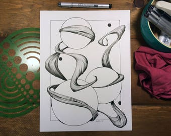 Cosmos - Pen and Ink Illustration 9x12 Original Art