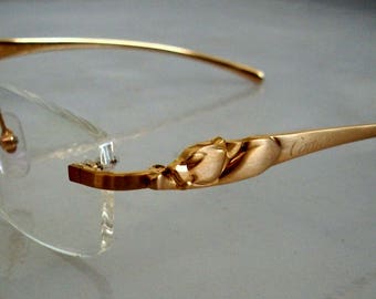 Vintage PANTHER Eyeglass Frame 18K Gold plated Rimless Glasses #2, Hand Made in France. For men and women. Clear Lens for your PX.