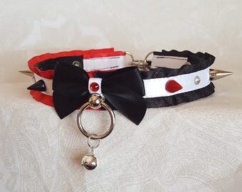 Harley Quinn Inspired Tug Proof Baby Doll Satin Ribbon Choker Kittenplay Petplay Collar