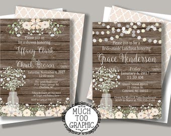 Vintage Shower Invitation Shabby Chic Invitation - Baby Shower - Bridal Shower - Bridesmaid's Luncheon Invitation Brunch Mason Jar