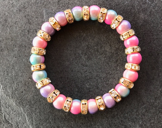 Iris pink bracelet, blue pink bracelet, multitone pink bracelet, stretching pink bracelet, blue pink bracelet, Colorful pink bracelet