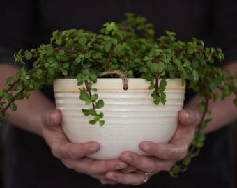LARGE HANGING PLANTER // ceramic planter - planter - modern hanging planter - jungalo - succulent planter - indoor garden - speckled cream