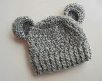 Baby bear hat Gray bear hat Baby animal hat Baby hat with ears Baby bear beanie Wool baby hat Baby boy hat Newborn bear hat Baby boy beanie