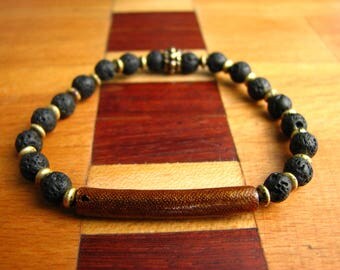 3780- Yoga Bracelet, Volcanic Stone, Hematite, Nacre