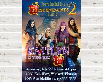 Descendants 2 Birthday Invitation. Descendants Birthday Invitation. Descendants Birthday Invite. Descendants Bday. Digital Download.