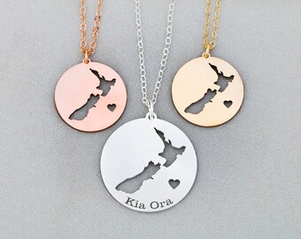 SALE • New Zealand Necklace • Australia NZ Kia Ora Country Charm • Tropical Island Australian Vacation Gift Necklace • Personalize Circle