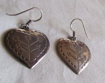Sterling Silver Dangle Wire Heart Earrings