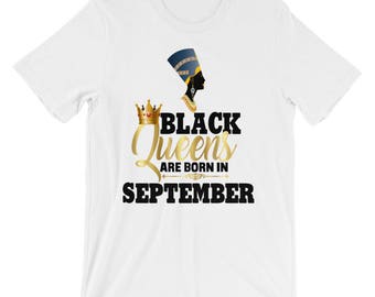 Birthday Shirt Women Black Queens Are Born In September Gift Nefertiti Egyptian Melanin Faux Gold T-shirt