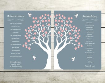 Baby Girls Twins Christening Gift Baptism Gift Baby Boys Twins Baptism Gift Naming Day Gift Nursery Art Baby Dedication Gift - 41377