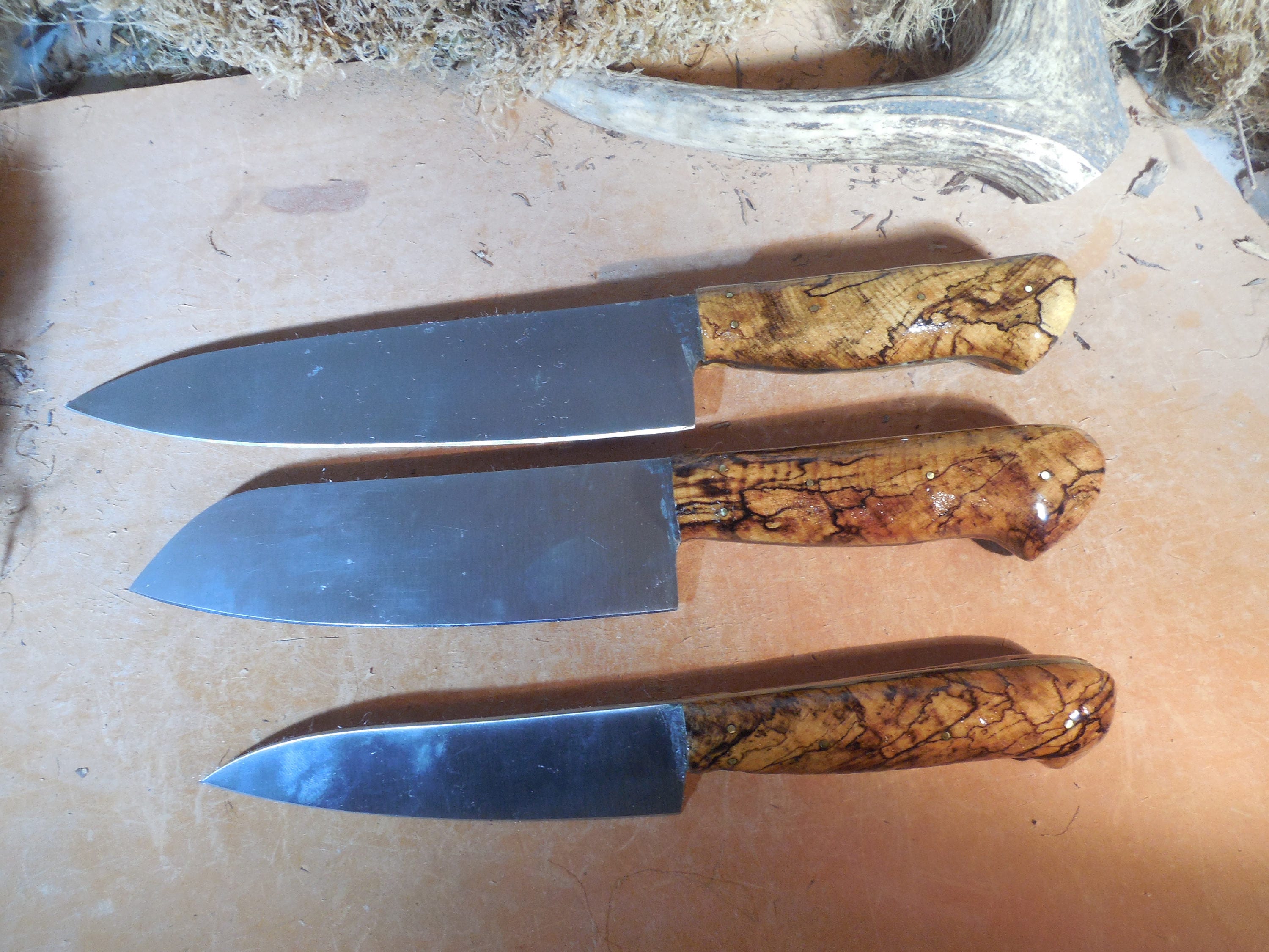 Custom Chef Knife Set With Spalted Hacklberry wood Handles