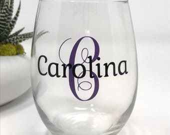Personalized Stemless Wine Glasses, Monogrammed Wine Glasses, Stemless Wine Glasses