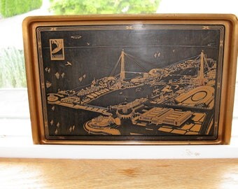 1933 Chicago Century of Progress Metal Pen Tray Overhead view of the Fair, Vintage Chicago, Vintage World's Fair