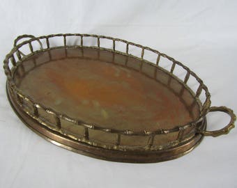 CLEARANCE large vintage brass tray faux bamboo