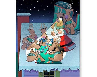 Rooftop Poker Break Christmas Card - 18 Cards & Envelopes - KX19