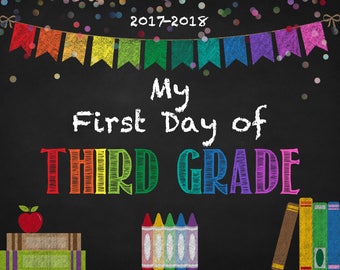 Back to School Sign - INSTANT Download - 3rd Grade Printable - First Day of School Sign - Kids Photo Prop - Back to School 2017 - Chalkboard