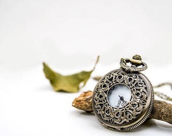 1 Pocket Watch Necklace Watch Wedding Gift Watch Clock Watch Wedding Gift Flower Watch-C103