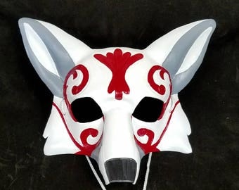 Ornate Leather Fox Mask Kabuki Style Kitsune Mask
